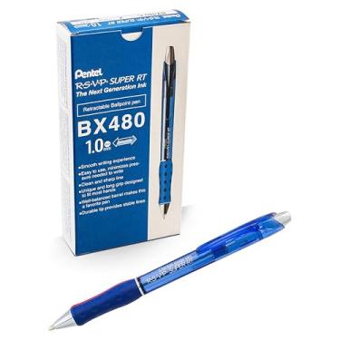 Imagem de Pentel Caneta esferográfica RSVP Super RT, linha média, tinta azul, caixa com 12 (BX480-C)