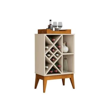 Imagem de Aparador Bar BA Com Adega e Bandeja Espelhada Estilo Retrô Cor Off Whi