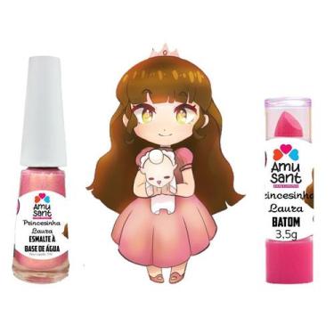 Imagem de Kit Esmalte a Base de Água + Batom Infantil Amusant Princesinha Laura