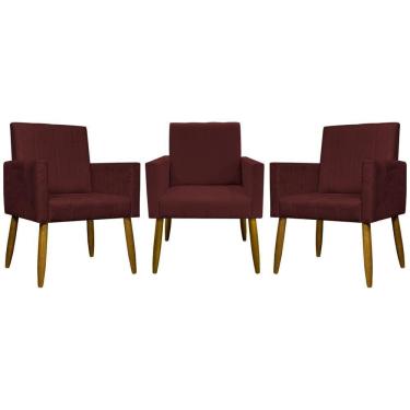 Imagem de Kit 3 Poltronas Decorativas Confortáveis Mari - Bordô Suede