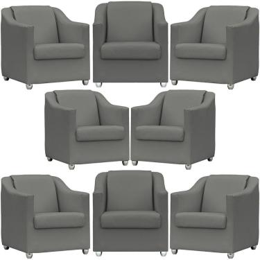 Imagem de Kit 8 Poltronas Mila Corino Cores Pé De Plástico Cromado - Cinza Corino