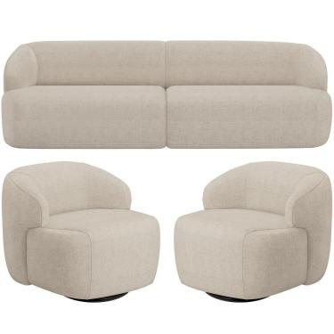 Imagem de Sofá 4 Lugares Curvo Orgânico Com 02 Poltronas Living 280cm Barolo L06 Linho Bege Escuro