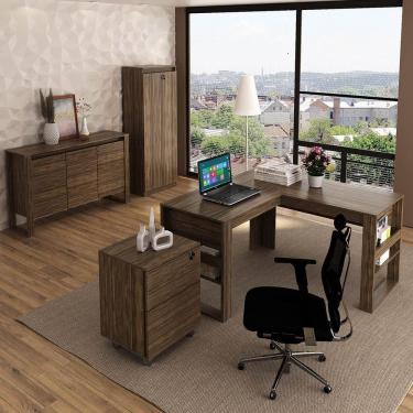 Imagem de Escritório Completo Mesa Angular Armário, Balcão E Gaveteiro