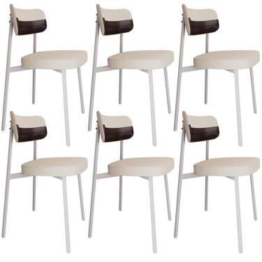 Imagem de Kit 06 Cadeiras Estofada Para Sala De Jantar Astrid Branco C01 Linho Palha Courino Café - Lyam Decor