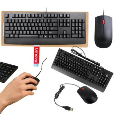 Imagem de Kit Teclado e Mouse Lenovo Original com Fio Ergonômico Preto