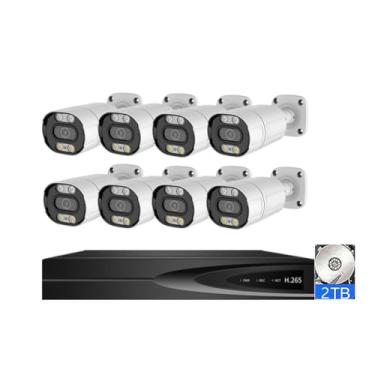 Imagem de XNASU 8CH 4K POE Sistema de câmeras de segurança doméstica, câmeras de vigilância de 8MP externas Kit NVR com áudio bidirecional, visão noturna colorida, visualização remota, com disco rígido 2T