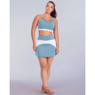 Imagem de Conjunto Esportivo Feminino De Beach Tennis Bicolor Top Alças Duplas C