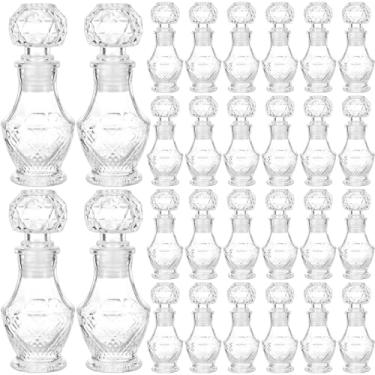 Imagem de Chuangdi 24 garrafas de vinho de vidro de 50 ml, garrafas de tequila com rolha decorativa de tequila para patrono, uísque, extrato de baunilha, casamento, chá de bebê (estilo diamante)