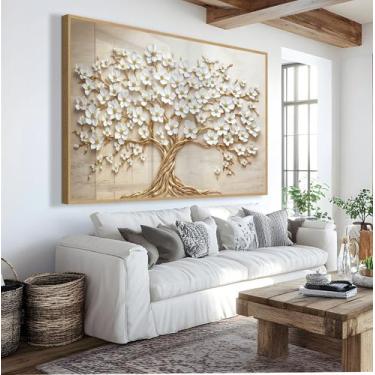 Imagem de Quadro decorativo árvore da vida flores brancas - MeMoldura, 60X90, Am