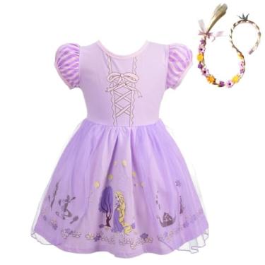 Imagem de Dressy Daisy Vestido de princesa, saia de tule para festa de Halloween, roupa de verão para bebês e meninas pequenas, Estilo 17 (vestido com trança), 4 Anos