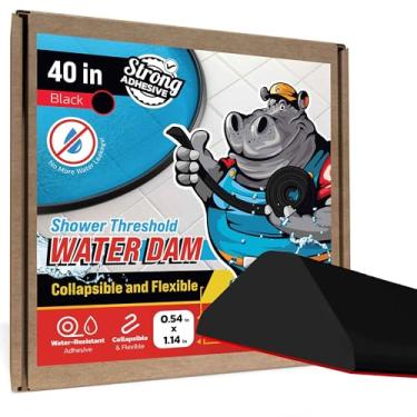 Imagem de Barreira de barragem de água de limite de chuveiro 101,6 cm - Bloqueador de água de chuveiro dobrável preto - Protetor para chuveiro - Tampa de proteção de água para piso - Bloqueador de água para