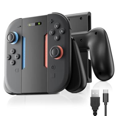 Imagem de Cabo de carregamento compatível com Joycon Switch 2, aderência ergonômica para suporte de controle de interruptor com luzes LED, carregamento rápido magnético, reprodução simultânea, design leve