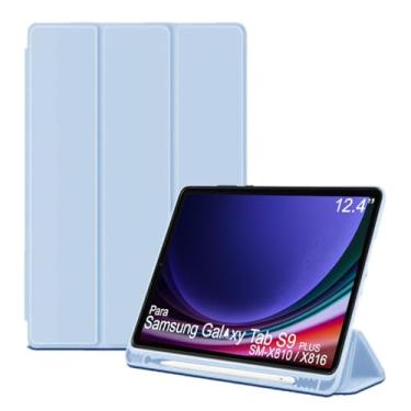 Imagem de Capa Tablet flip para Samsung Galaxy Tab S9+ SM-X810 SM-X816 NZAHZTO 12.4 polegadas Smart pen resistente aveludada compatimento caneta Case capinha Anti Impacto Suporte Pencil - Alamo (azul claro)