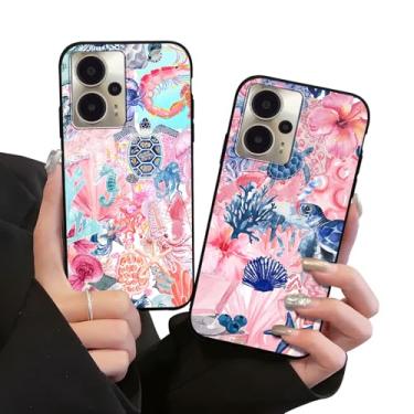 Imagem de Zrutru Pacote com 2 capas de telefone estéticas para Cricket Outlast 5G 2024 /At&t Motivate Pro 5G 17.1 cm, lindas capas kawaii rosa flor tartaruga mar padrão para meninas, capa protetora de silicone