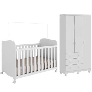 Imagem de Jogo de Quarto Infantil Júnior Guarda Roupa 3 Portas e Berço Uli - Móv