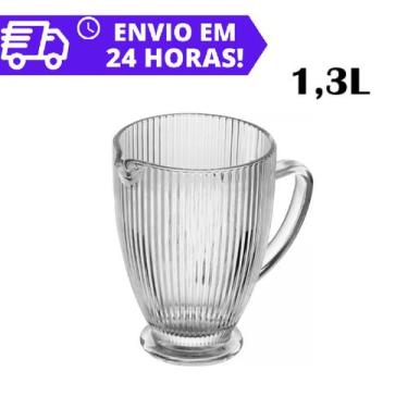 Imagem de Jarra Canelada Rayé Transparente em Vidro 1,3L Sucos Água - 123Útil