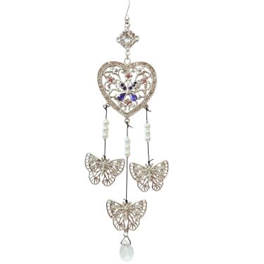 Imagem de BANBERRY DESIGNS Butterfly Sun Charmer - 11" H Silver Filigree with Pearls and Rhinestones - Inspirational Butterfly Quote Printed on Gift Box