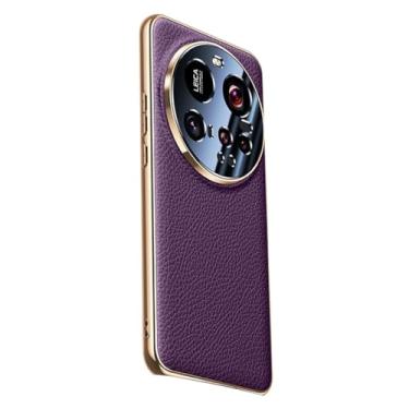 Imagem de FWYANZH Capa de couro genuíno para Xiaomi 15 Ultra/15 Pro/15, capa de negócios galvanizada de luxo, proteção total para lentes ultrafina, à prova de choque, roxa, 15 ultra