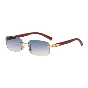 Imagem de Óculos de sol masculinos sem armação de metal azul preto sem aro (6)