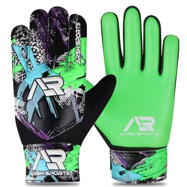 Imagem de Arsh Sports Luvas de goleiro de futebol, luvas de goleiro de futebol para crianças, meninos, jovens, crianças, proteção dupla de pulso ao longo da palma de 4 mm (verde fluorescente, tamanho 8 adequado