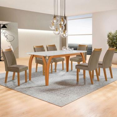 Imagem de Mesa de Jantar 6 Lugares Agata com Vidro Castanho/Cinamomo/Suede Capuccino - Lj Móveis