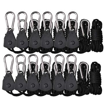 Imagem de TopoGrow 12 peças/6 pares de cabides de corda ajustáveis com catraca para crescimento de 1/20.3 cm 68 kg, catracas de engrenagens internas reforçadas, design à prova de soltas para luzes de cultivo
