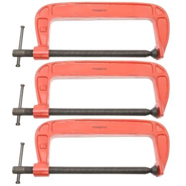 Imagem de Kit 03 Grampo Sargento Tipo C 10`` Polegadas Tradestar