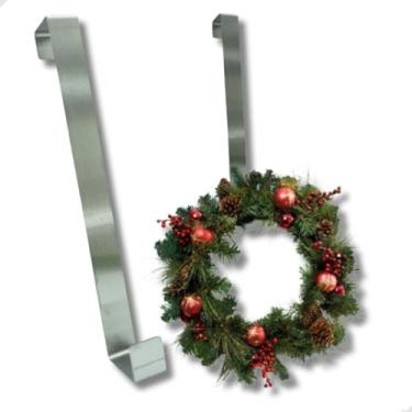 Imagem de Kit com 2 Suportes de Porta Gancho para Pendurar Guirlanda 30cm | Em Inox Escovado | Encaixa Sem furos uso interno e externo na porta Ideal para Guirlandas pequenas ou médias, Decoração de Natal