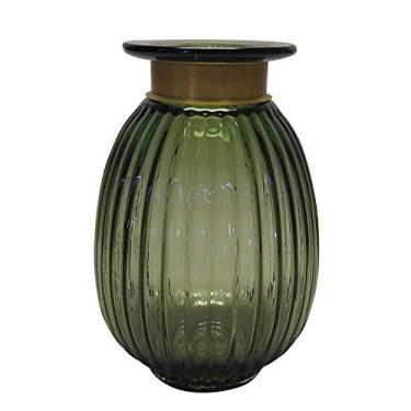 Imagem de VASO DE VIDRO TRANS VERDE COM METAL DOURADO