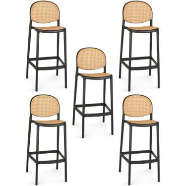 Imagem de Kit 5 Banqueta Alta com Encosto Roma em Polipropileno Cozinha/Bancada 