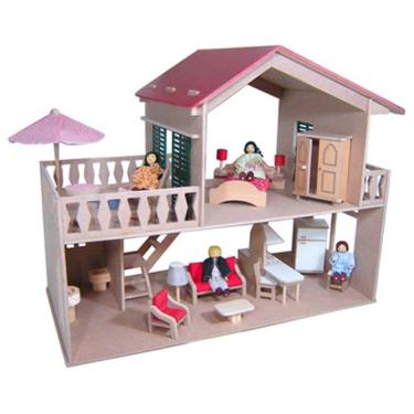 Imagem de Casa de Boneca com Piscina - com Móveis - Madeira - 2 Andares - Bohney