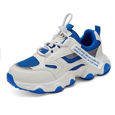 Imagem de Hetios Tênis infantil para meninas, leve, atlético, de malha, respirável, para esportes escolares (bebês/crianças pequenas/crianças grandes), Azul 057, 13 Little Kid