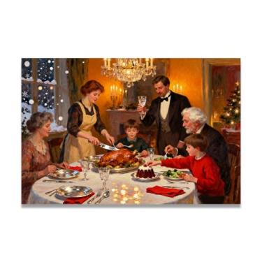 Imagem de LKXGRRSFG Reunion DinnerImpressionist-Inspired Christmas Canvas Art, Decoração de parede quente de férias com pinceladas suaves para casa 80 x 120 cm sem moldura