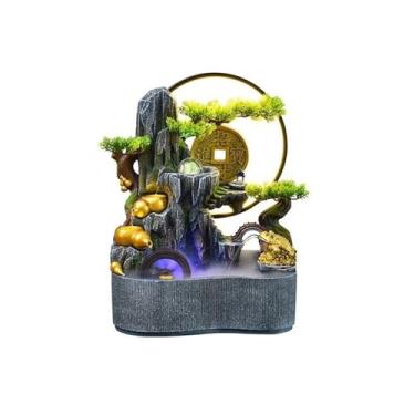 Imagem de hezhuhe2258 Decoração de mesa com recursos de água interior Rockery Waterfall Plants Fonte de mesa para relaxamento (grande)