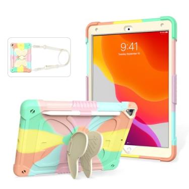 Imagem de ICEELEC Capa para iPad 9ª geração de 10,2 polegadas para crianças com suporte de borboleta, alça de ombro, suporte de lápis, capa robusta para iPad 9ª 8ª geração 2021 2020 2019, ouro rosa