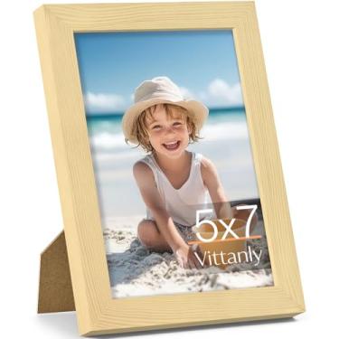 Imagem de Vittanly Porta-retrato 12 x 18 cm, feito de madeira maciça e acrílico inquebrável, moldura de madeira para montagem na parede ou exibição de mesa, moldura para decoração de casa com suporte, natural