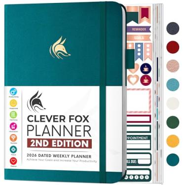 Imagem de Clever Fox Planner 2ª edição, datado de janeiro de 2024 a janeiro de 2025 – Planejador colorido semanal e mensal de definição de objetivos, rastreadores de hábitos, organizador de gerenciamento de tempo e produtividade, diário de gratidão, A5 – azul-petróleo escuro