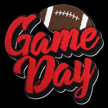 Imagem de FANCIBAND Remendos de ferro no dia de jogo, remendo de futebol americano, adesivos de letras universitárias para jaquetas moletom com capuz camiseta roupas (vermelho)