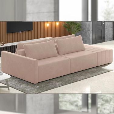 Imagem de Sofá Ilha Modulado Milos 232cm Puff Lateral Veludo Rosê G33 - Gran Belo