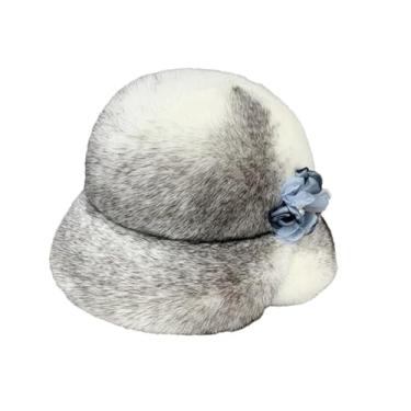 Imagem de Chapéu de sol feminino elegante de pele francesa chapéu de pele mantém quente chapéu de pele adorável flores decoradas 2576 P
