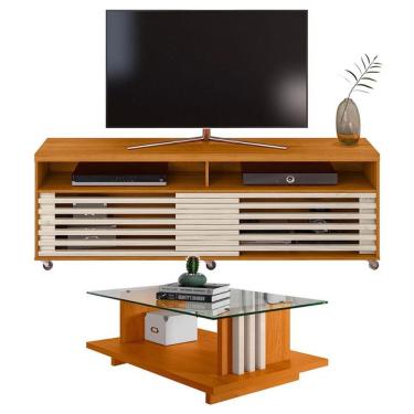 Imagem de Rack Bancada Com Mesa De Centro Frizz Cross Cinamomo Off White - Madetec