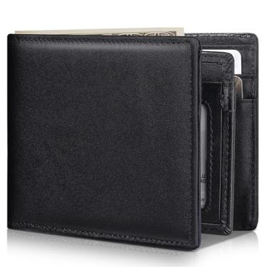 Imagem de Artpaxy Carteira masculina dobrável de couro legítimo com bloqueio RFID, Preto, Retrô