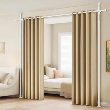 Imagem de Divisor de quarto sem broca haste de cortina (H)43-120 × (L) 89-254 cm, poste de tensão resistente ajustável, carga de 20,4 kg, parede divisória independente para apartamento/dormitório/escritório