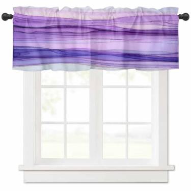 Imagem de Cortina de sanefa de tratamento de janela, arte abstrata montanhas pôr do sol cortina curta para cozinha, banheiro, sala de estar, quarto, privacidade, varão com bolso drapeado 137 cm L x 45,7 cm C 1