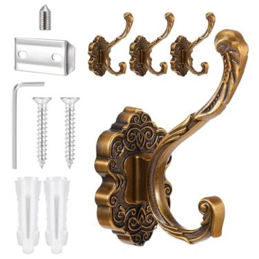 Imagem de DOPENSPI Pacote com 4 ganchos vintage de latão para parede, ganchos de parede resistentes, ganchos de toalha, ganchos decorativos, cabides de parede para chaves, bolsa, chapéu, toalhas, roupas
