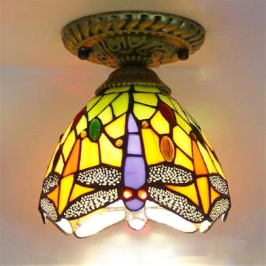 Imagem de Luminária de teto contemporânea LED estilo retrô americano para corredor, sala de estar, restaurante, quarto, casa de campo, hotel, café, bar, decoração com vidro colorido (Estilo 5)