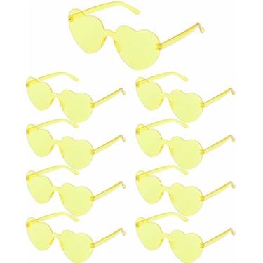 Imagem de ZHANGBY 9 pares de óculos de sol de coração em forma de coração sem moldura, moderno, cor transparente, óculos de sol de festa, Amarelo