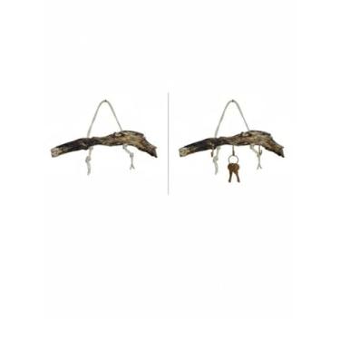 Imagem de Peça Decorativa de Parede Madeira Rústica Escultural Cabideiro Porta Chaves Natural Boho Escandinavo