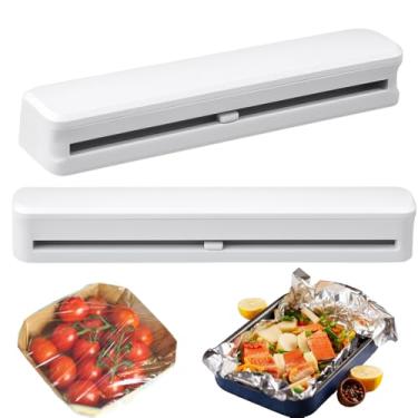 Imagem de Suporte Dispenser para Plástico Filme e Papel Alumínio de Parede e Bancada – Cortador Embutido, Recarregável, Filme Stretch para Cozinha, Selador de Alimentos, Organizador Compacto Moderno Branco