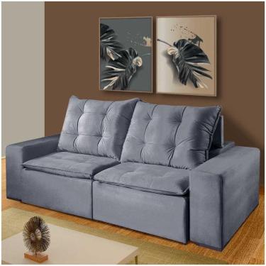 Imagem de Sofá Larissa 4 Lugares Retrátil Reclinável Suede Liso Cinza